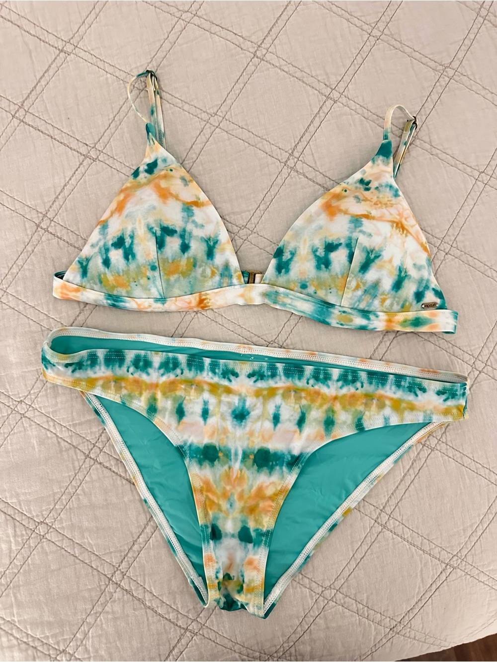 Rip Curl Tie-Dye Bikini in Teal, Yellow & White- NWOT never worn Large